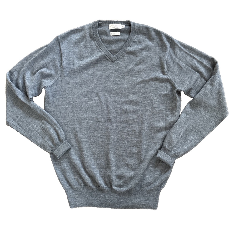 Peter Millar Merino Wool Silk Sweater Men M Gray V Neck Pullover Crown Soft